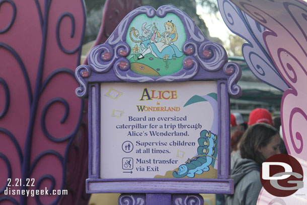 Next up Alice in Wonderland.  This was about a 7 minute wait this morning.
