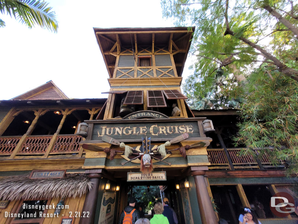 The Jungle Cruise was showing a 40 min wait on the sign and in the app but it looked substantially less.  So we got in line at 2:16pm