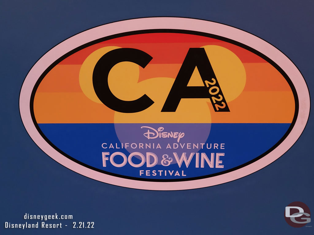 A logo on the sound booth for the Food & Wine Festival.