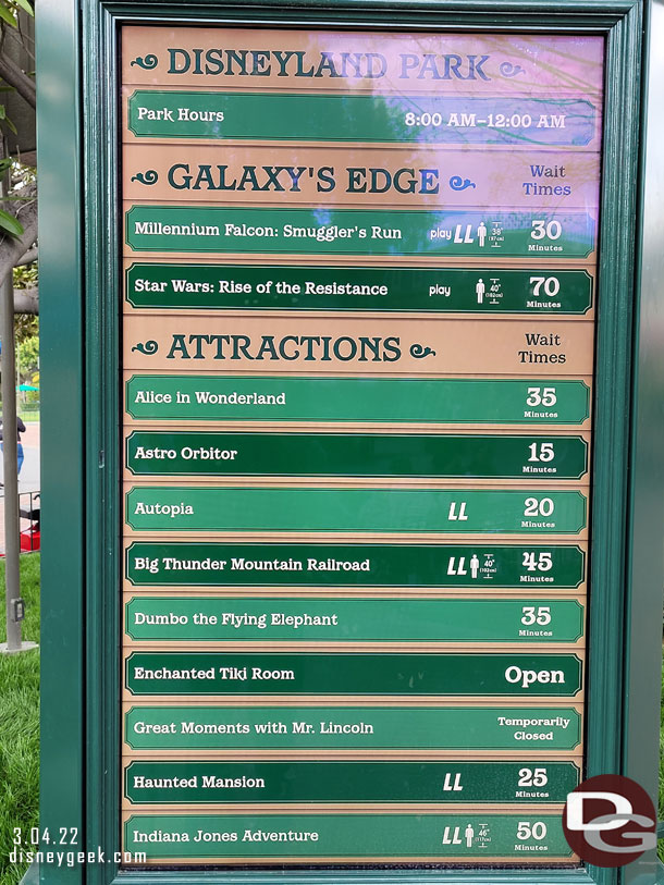 Disneyland wait times at 12:23pm