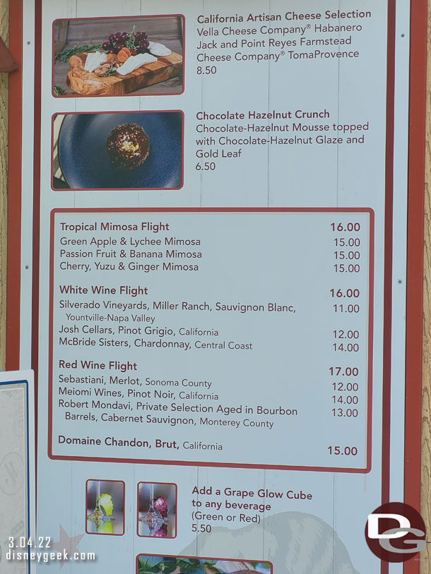 Uncork California Marketplace Menu