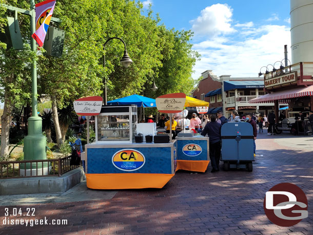 The out door vending carts have graphics for the festival