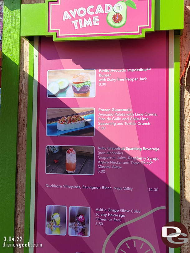 Avacado Time Marketplace Menu