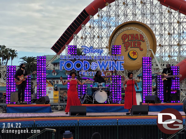 Midnight Hour performing in Paradise Gardens Park as part of the Disney California Adventure Food & Wine Festival.