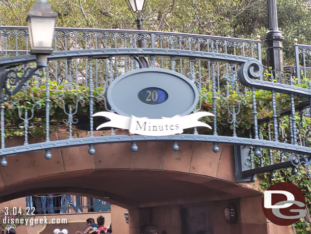 4:58pm - 20 minute wait posted for Pirates of the Caribbean.