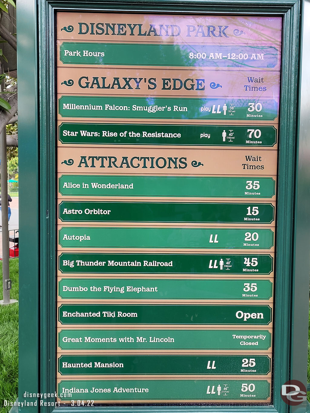 Disneyland wait times at 12:23pm