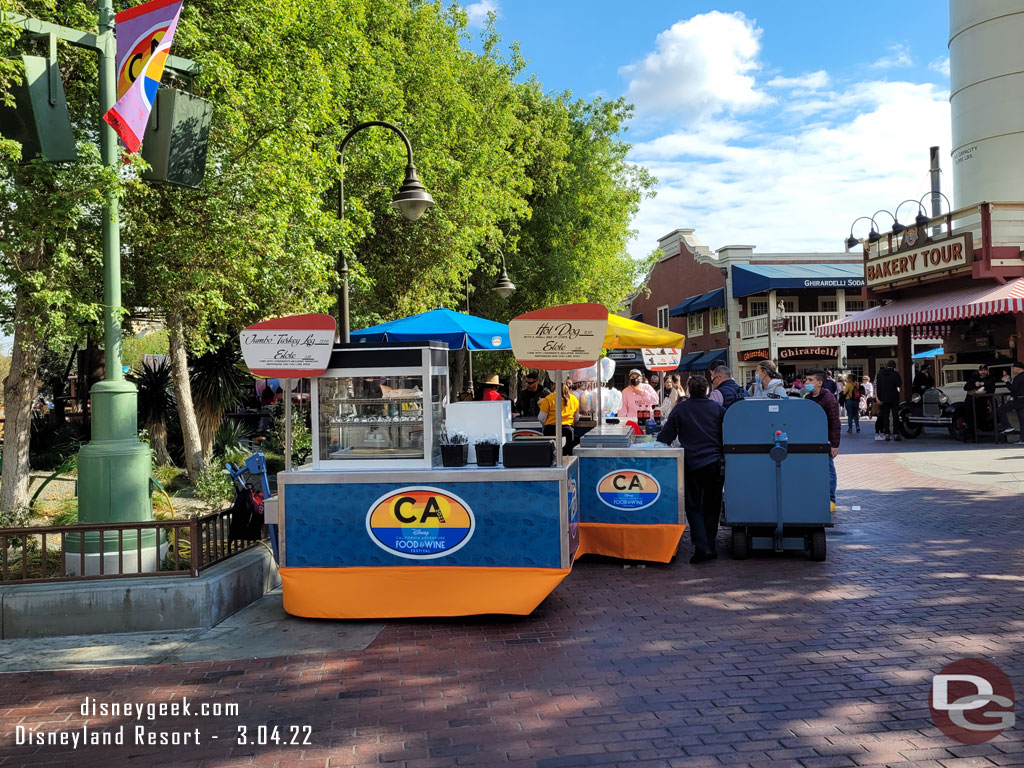 The out door vending carts have graphics for the festival