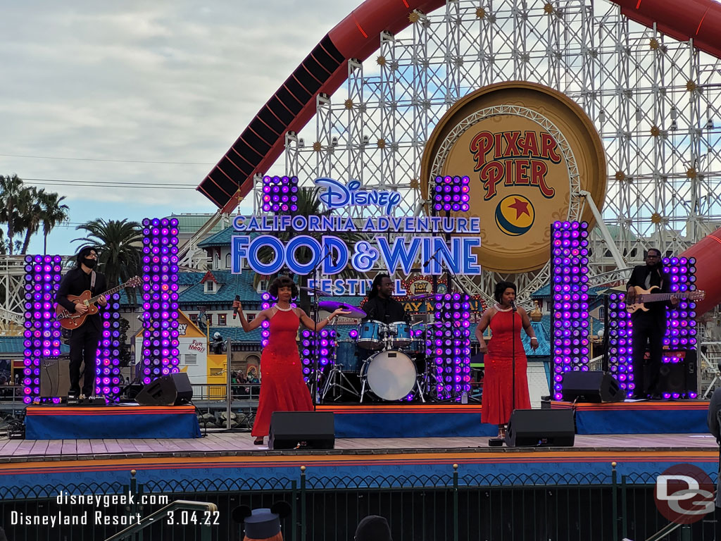 Midnight Hour performing in Paradise Gardens Park as part of the Disney California Adventure Food & Wine Festival.