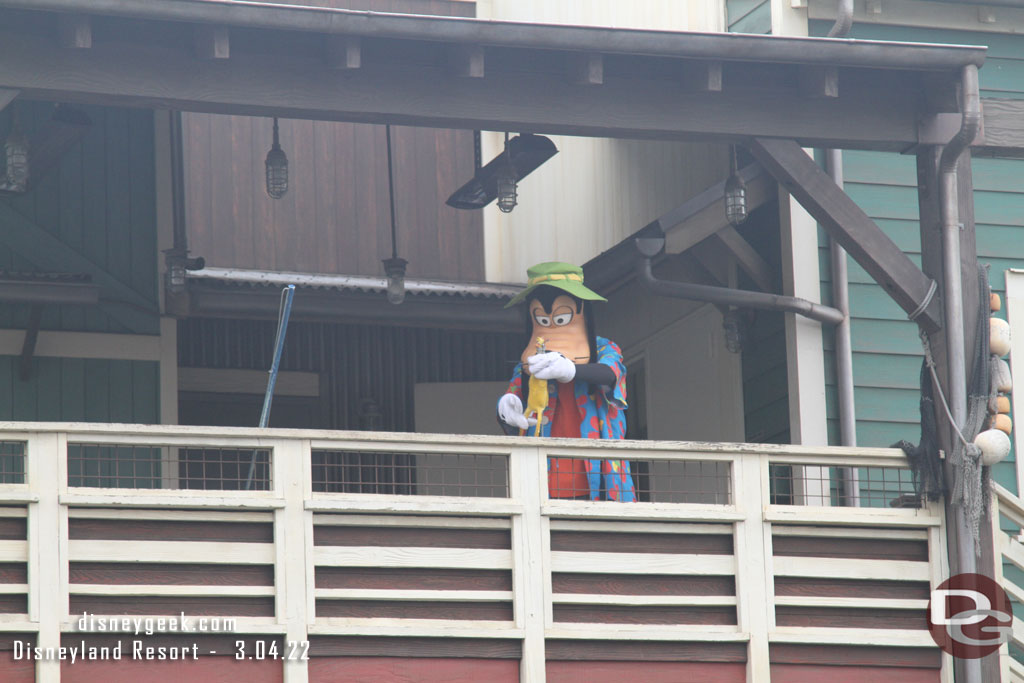 Goofy was fishing in the Pacific Wharf area.