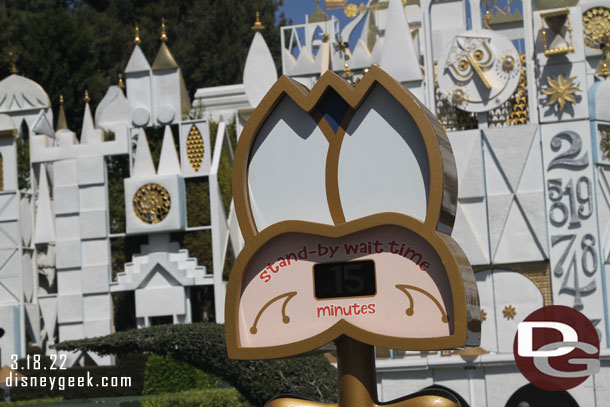 12:25pm - 15 minute posted wait for it's a small world, it looked longer but the Nephews wanted to ride so we got in line.