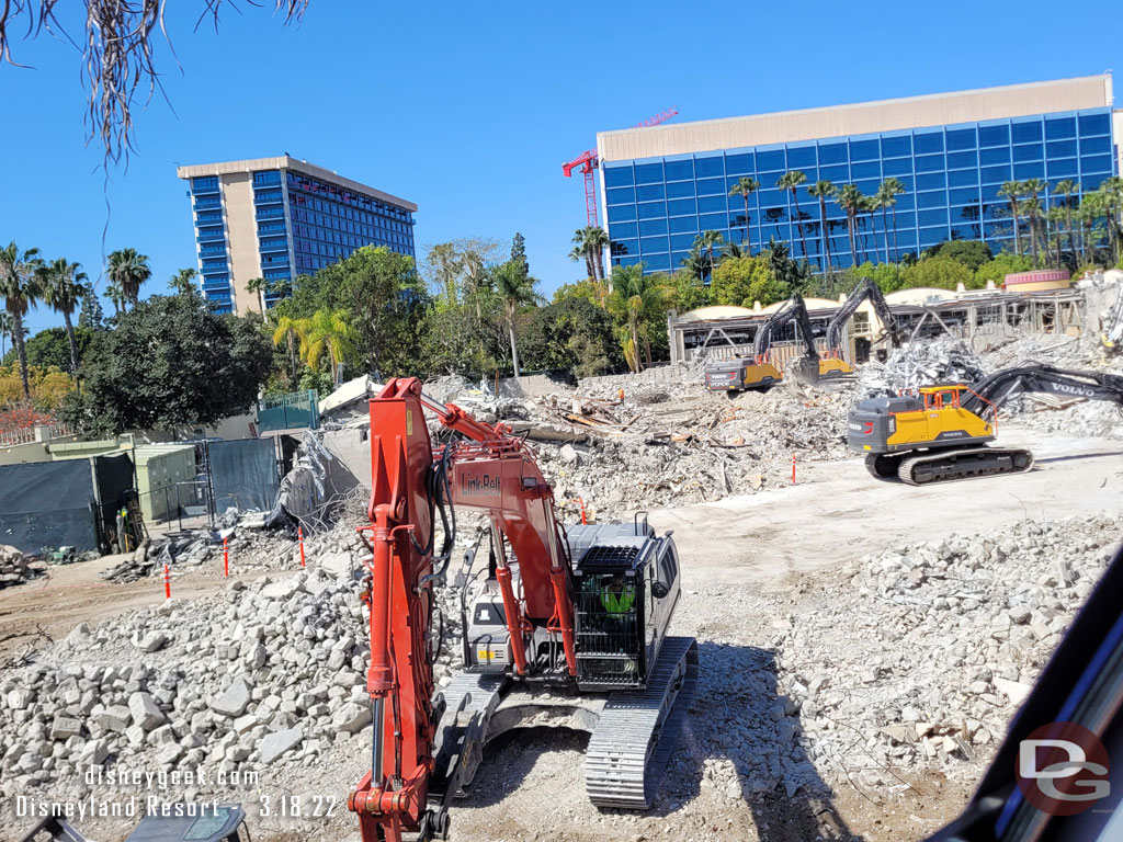 From the Monorail you can see most of the buildings have been demolished and machines are working on sorting the debris and taking down what remains.