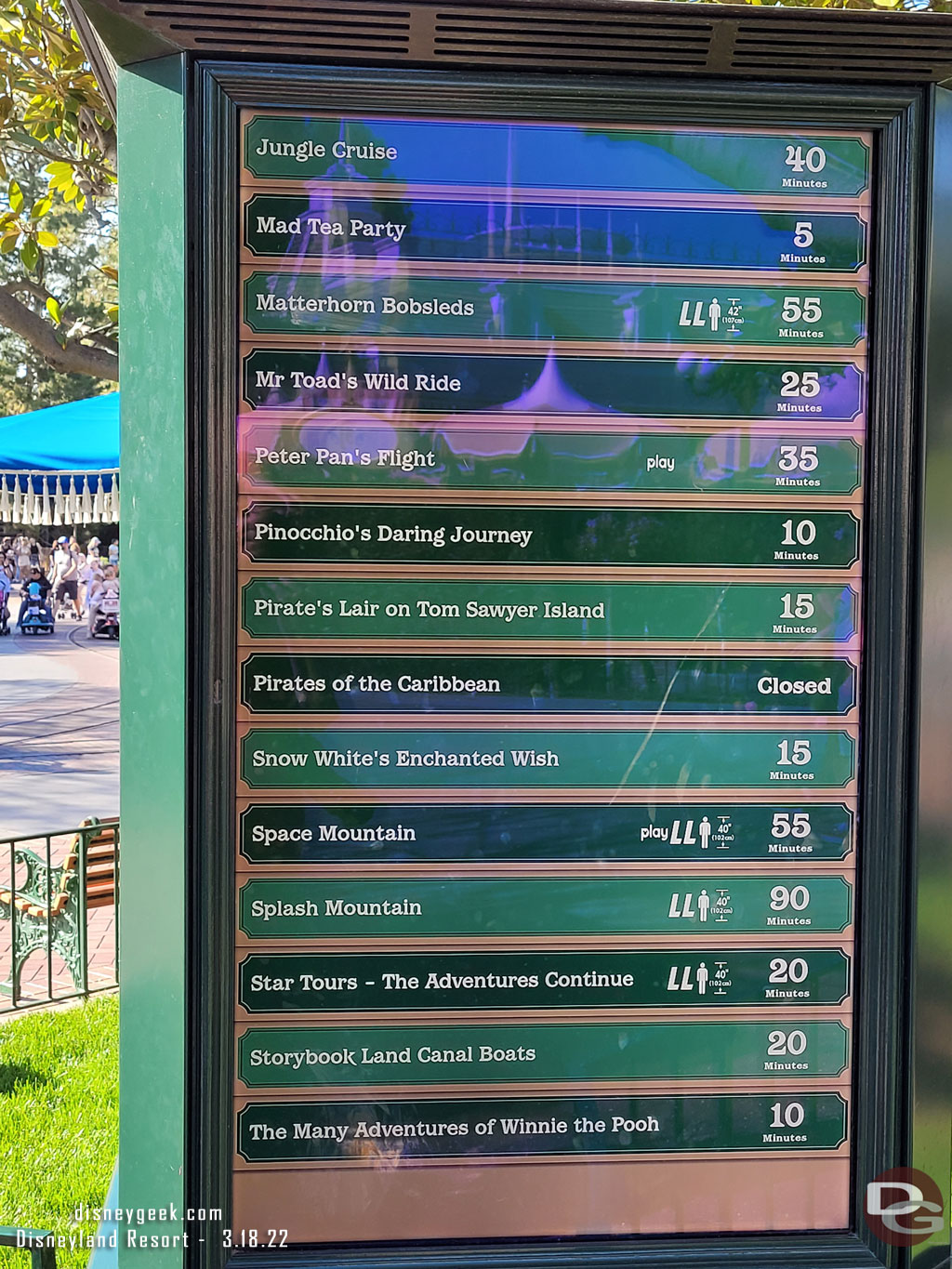 4:06pm - Disneyland Wait times.