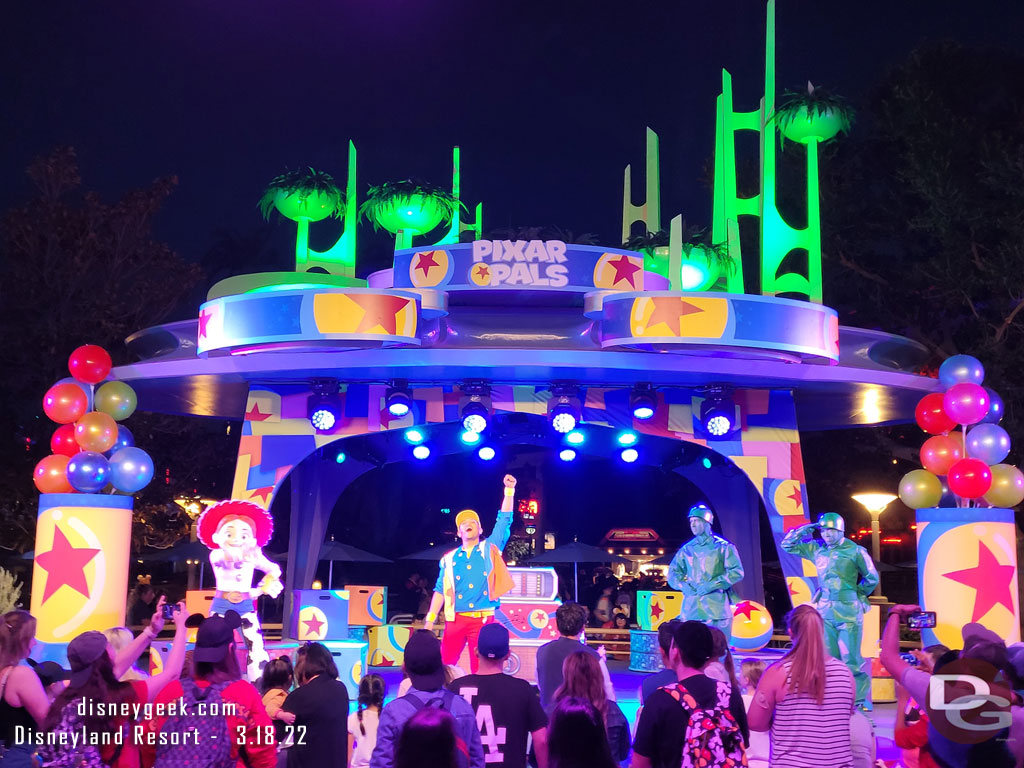 Jessie and some green army men at the Pixar Pals Dance Party.