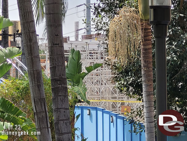 Temporary supports for the new Disney Vacation Club tower second floor are rising above the construction walls.