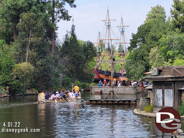 Tom Sawyer Island rafts are using their usual dock again, the Fantasmic platform work in that area has wrapped up. In the distance you can see the Columbia was in service today too.