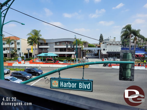 Construction continues at the Harbor Blvd intersection (not the best picture as I cruised by on the Monorail).