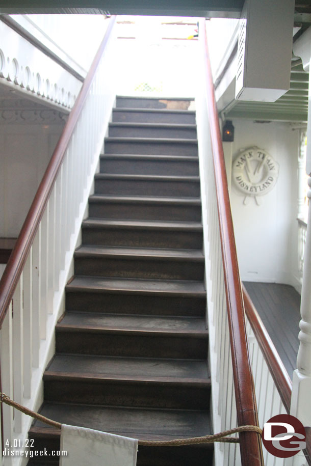 One stair well on the Mark Twain was not available.  The top step appears to have an issue.