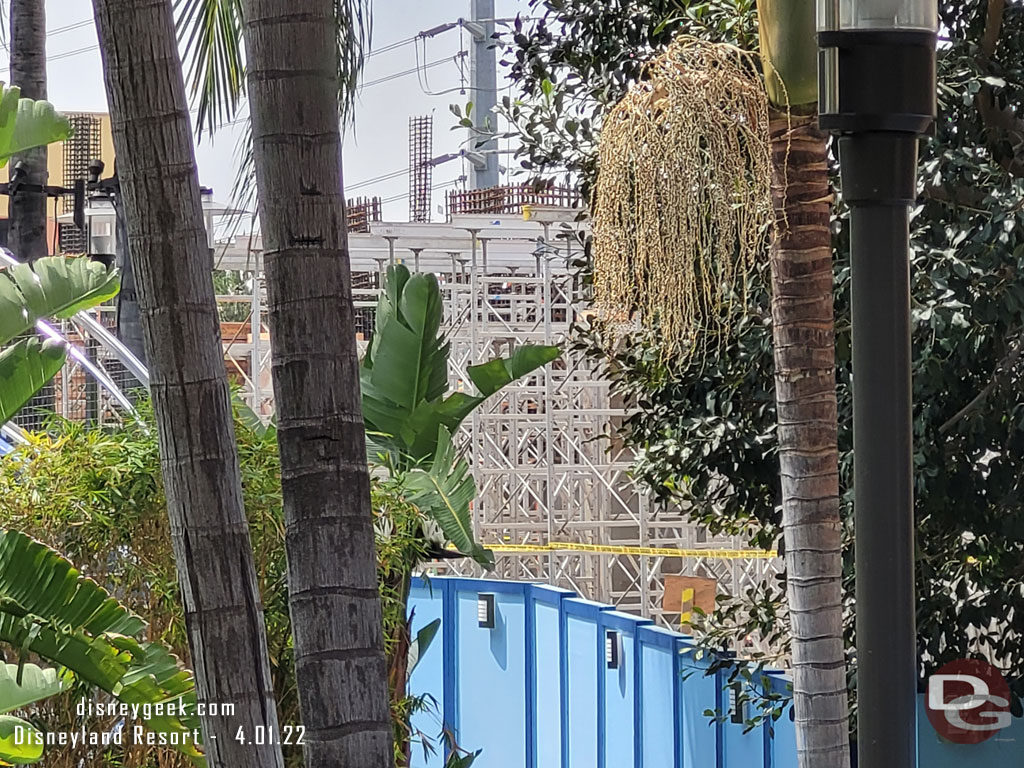 Temporary supports for the new Disney Vacation Club tower second floor are rising above the construction walls.