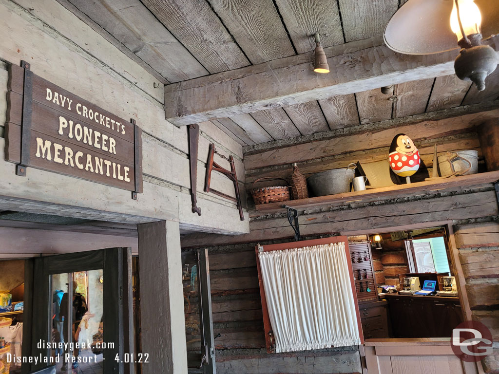 Minnie Mouse outside Pioneer Mercantile.