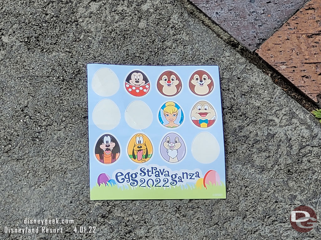 Someone dropped their Eggstravaganza stickers.. grabbed a picture as I walked by.