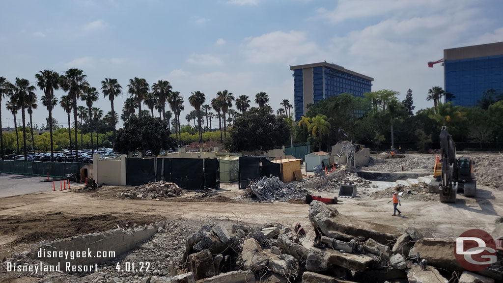 The buildings are all removed and crews are sorting the ruble in the Downtown Disney construction site.