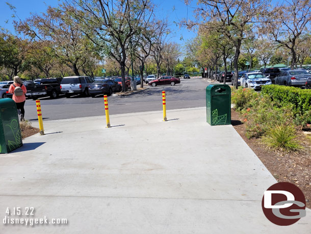 Walking to the Disneyland Hotel.  No more barriers in the parking lot along the walkway.