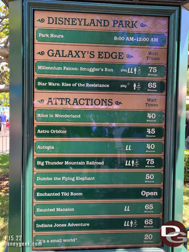 12:30pm - Disneyland wait times