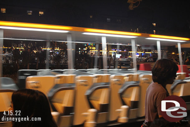 9:28pm - My tram arriving to take me back to the parking structure.