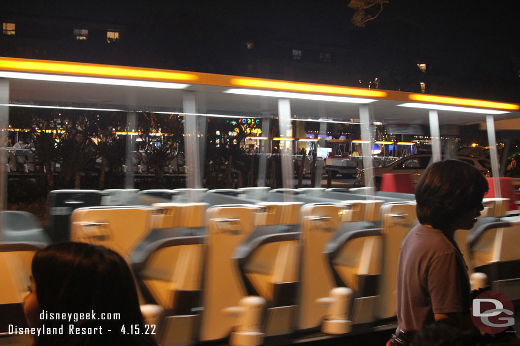 9:28pm - My tram arriving to take me back to the parking structure.