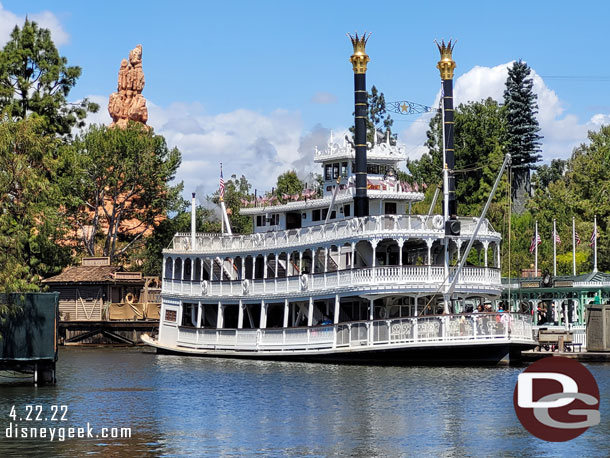 The Mark Twain Riverboat in port in Frontierland.