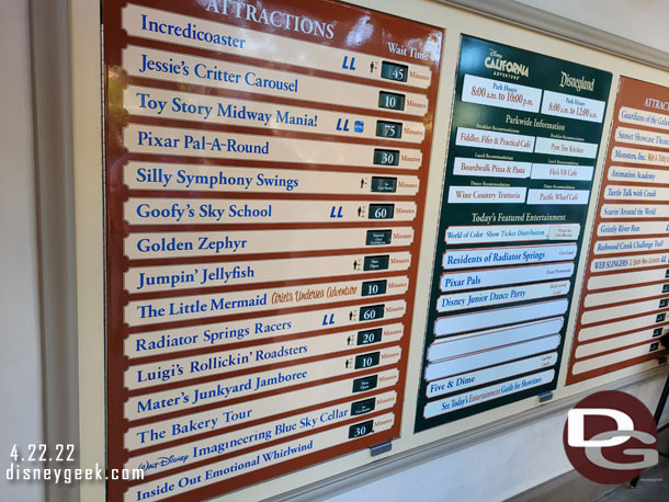 4:19pm - Disney California Adventure wait times