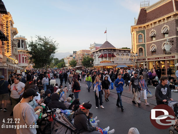 Found a spot.. now a couple hours of standing (an hour till the parade starts at small world, then the parade then Disneyland Forever at 9:30)