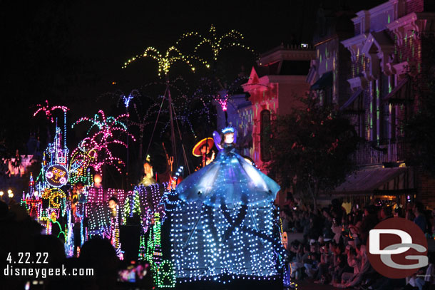 The new it's a small world inspired finale float replaces the US Flag float.