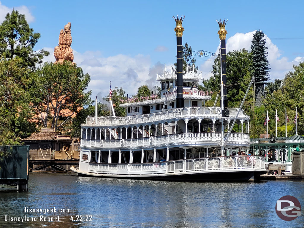 The Mark Twain Riverboat in port in Frontierland.