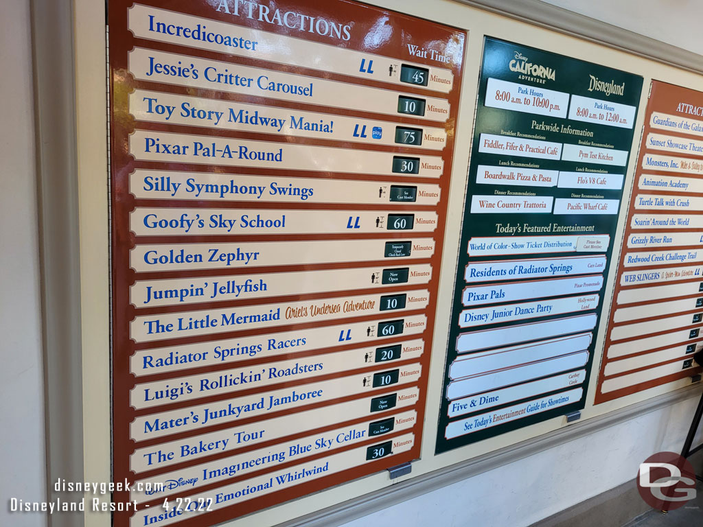 4:19pm - Disney California Adventure wait times