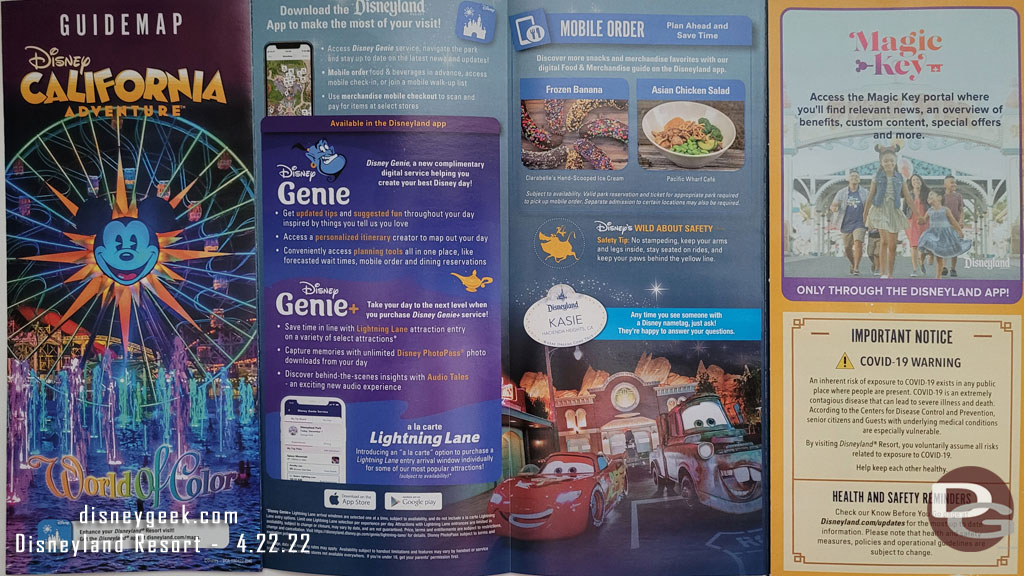 The current Disney California Adventure guidemap