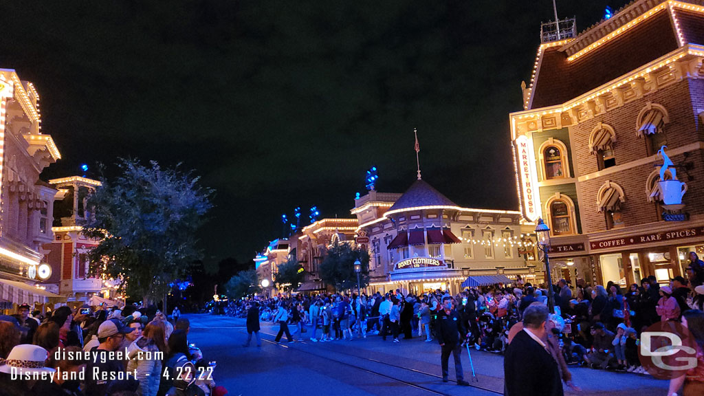 8:42pm - The Intro is playing on Main Street USA for the Main Street Electrical Parade