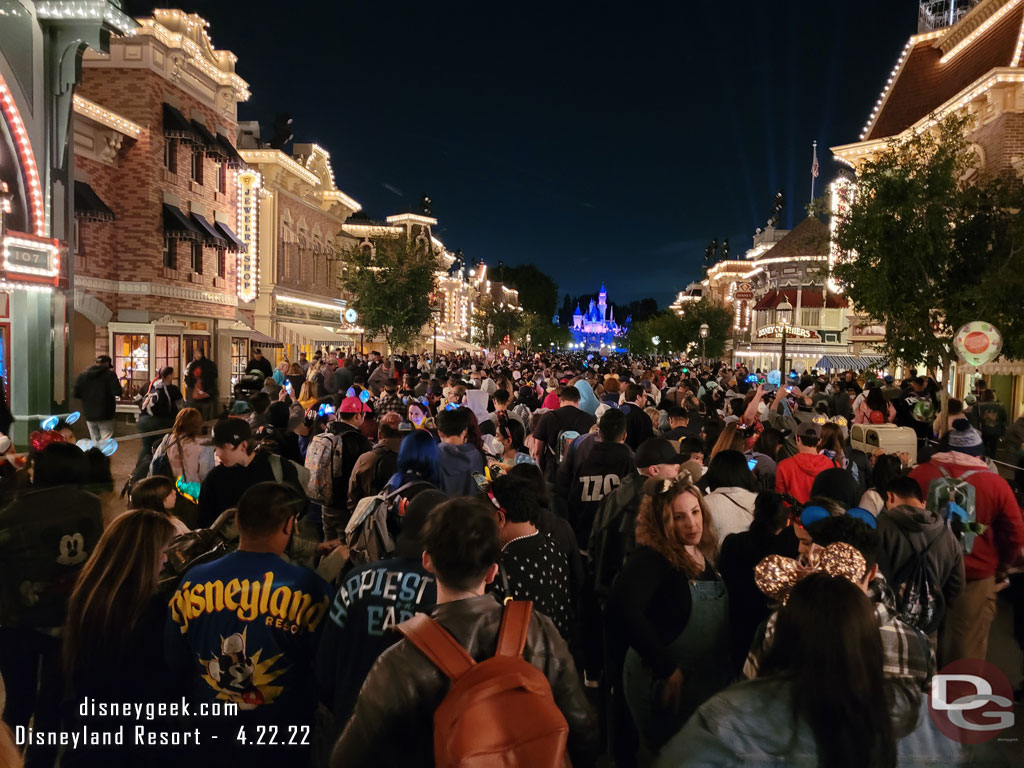 9:15pm - On the street and waiting for Disneyland Forever now.