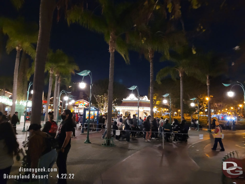 A queue for the trams set up tonight.