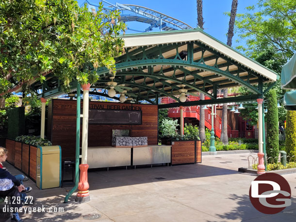 The beer garden booth is still there but closed.