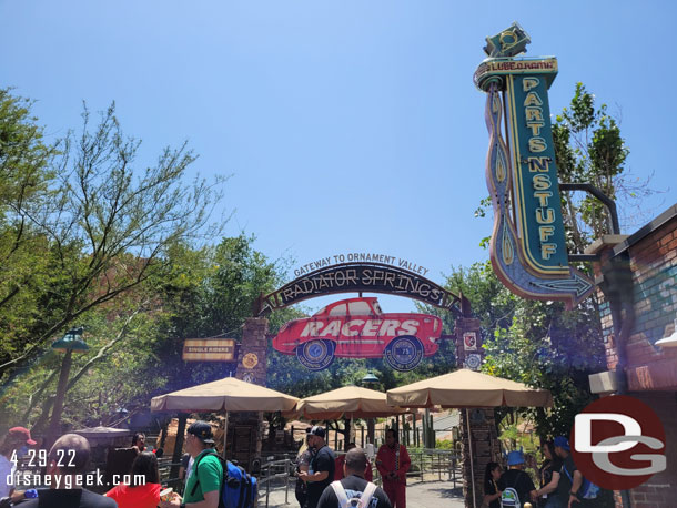 1:28pm - 75 minute stand by for Radiator Springs Racers