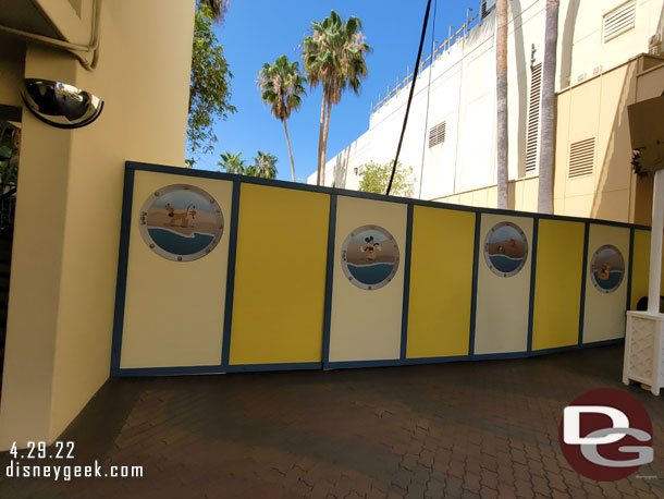 They are working on the pool area as well as the driveway.   There is a shuttle to take guests to the Disneyland Hotel pool available inside the garage.