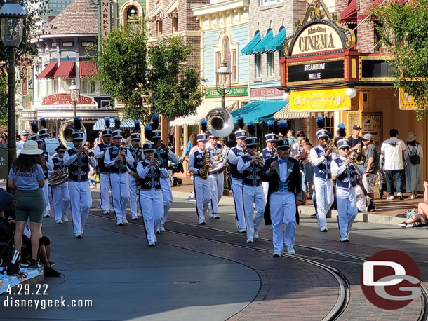 The Disneyland Band arriving for the nightly Flag Retreat