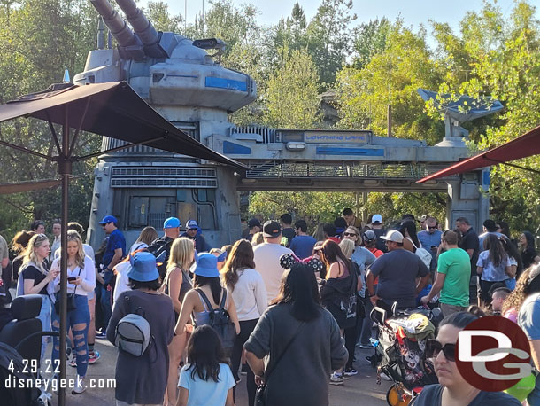 A lot of people milling around the entrance to Rise of the Resistance, it was operating at the moment.