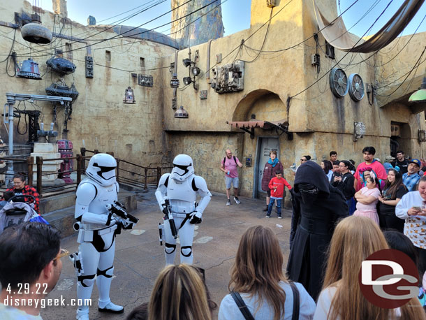 Kylo Ren and a couple Storm Troopers in Black Spire Outpost