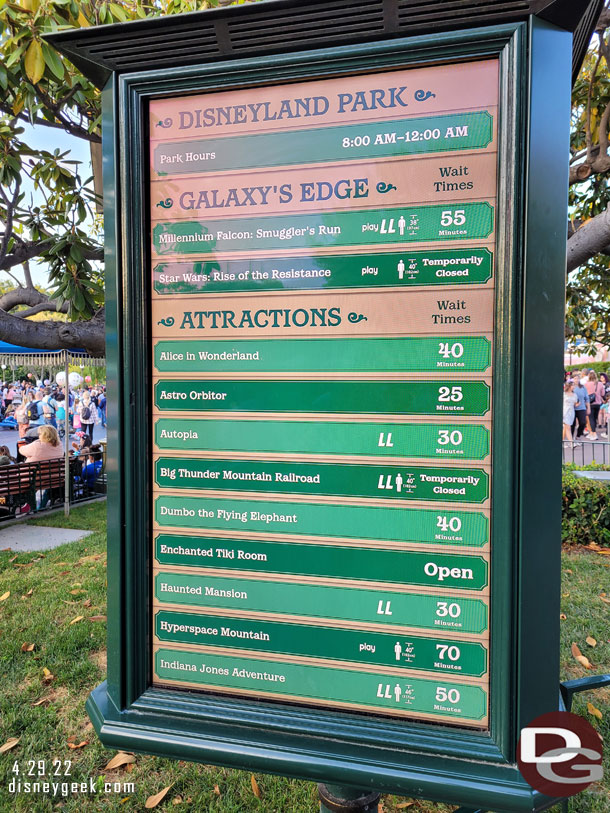 Disneyland waits at 7:00pm