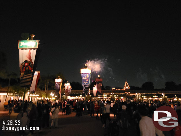 Disneyland Forever fireworks as I walked to the tram queue