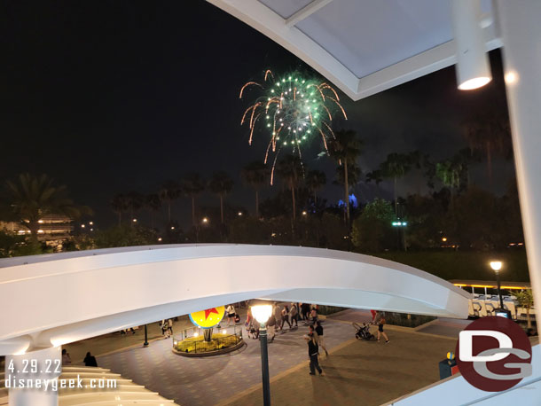 9:43pm - watching the fireworks from the Pixar Pals Parking Structure escalator