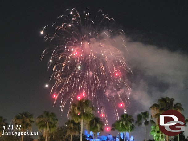 Fireworks over Batuu from the parking structure to end my visit.