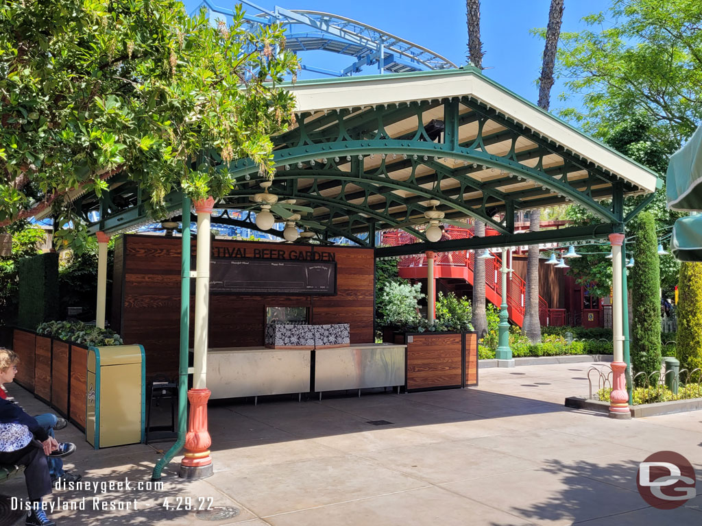 The beer garden booth is still there but closed.